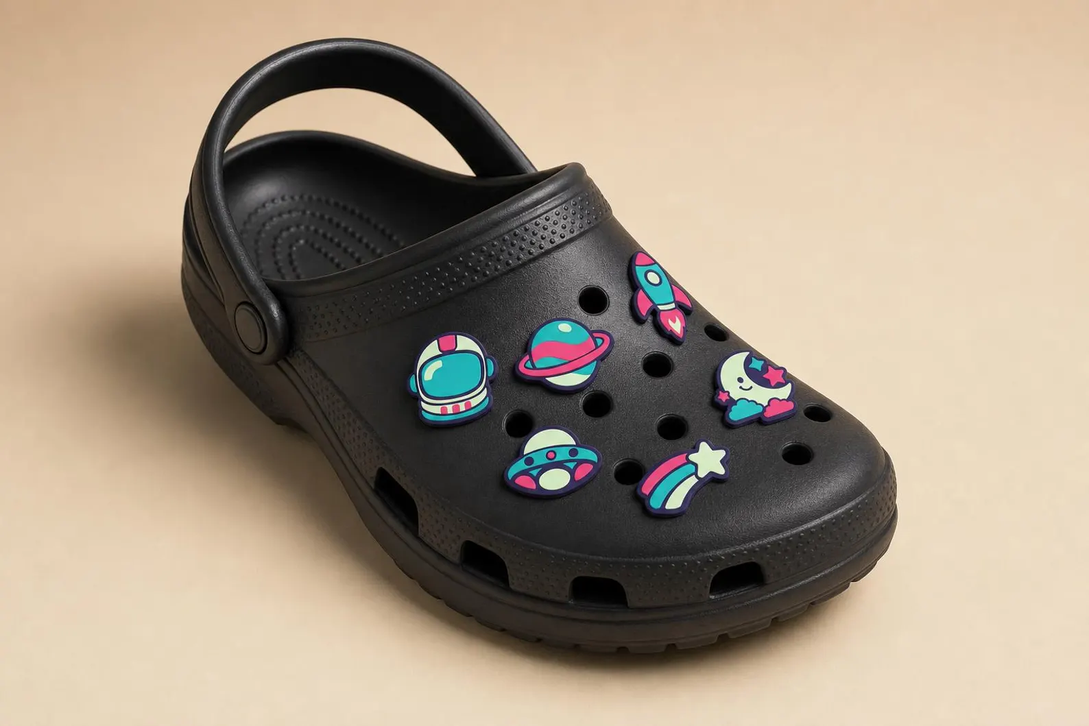 Retro Space Mission Clog Shoe Charms Set of 6 – Colourful Shoe Accessories Gift