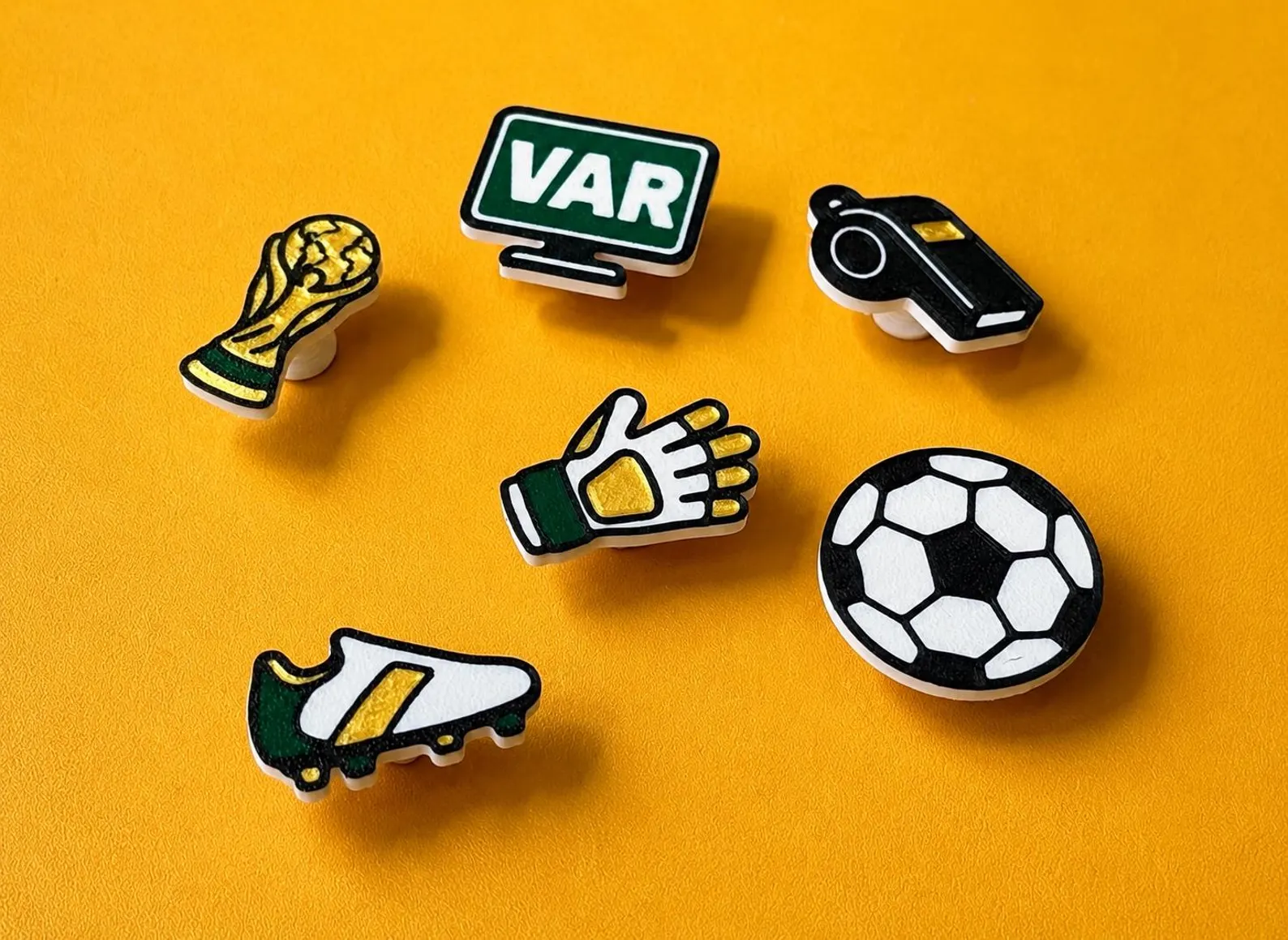 Football Clog Shoe Charms Set, Sports Accessories, Trophy, Whistle, Glove, Ball, VAR, Boot